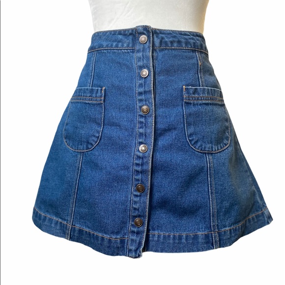 Buttoned Denim Skater Mini Skirt - Picture 1 of 3
